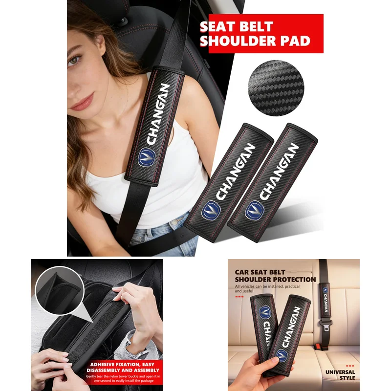Car Safety Belt Shoulder Cushion Carbon Leather Anti Chafing Harness Pad 2Pcs For Changan Alsvin CS75 CS95 Eado CS15 Raeton