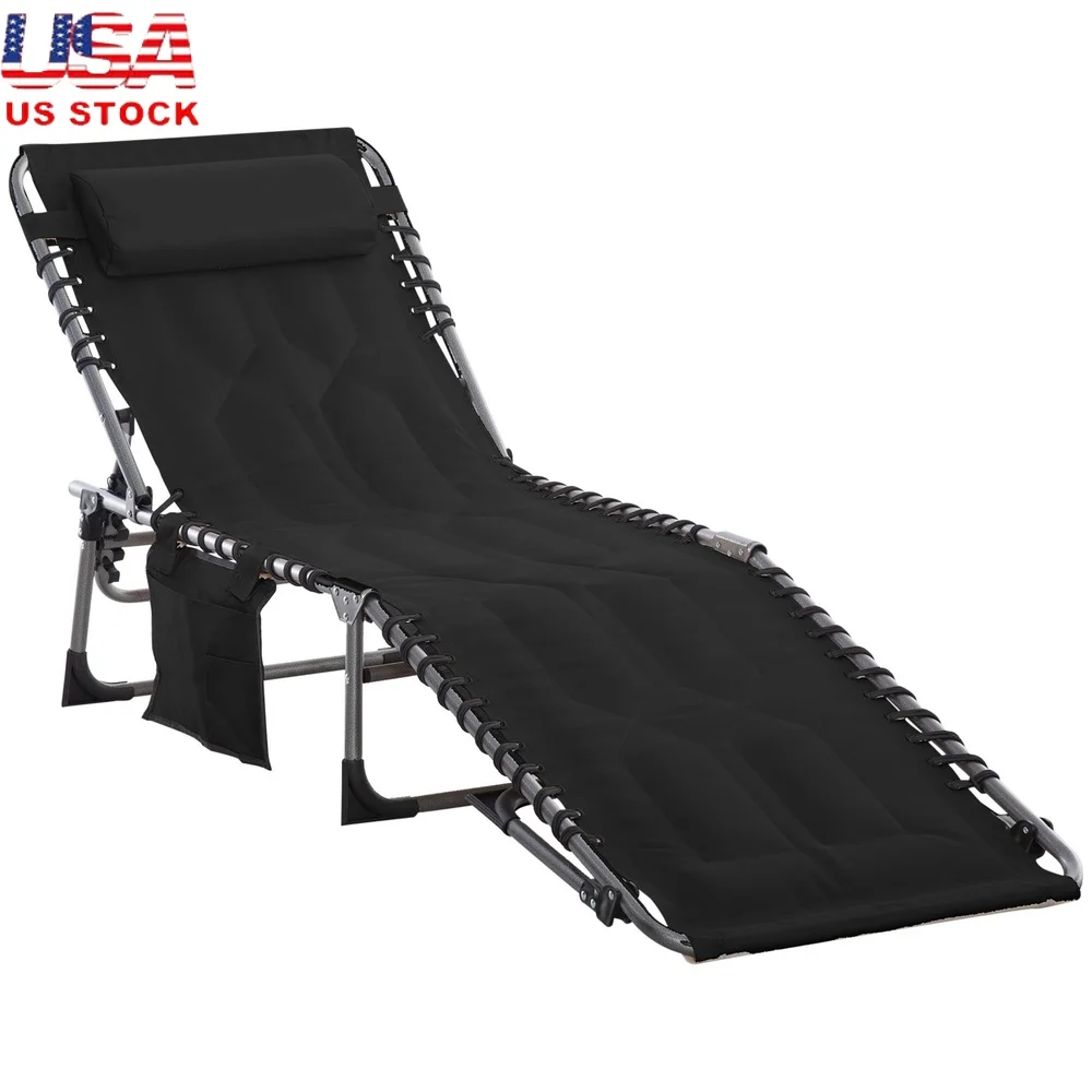 

Folding Outdoor Chaise Lounge Chair 6-Level Reclining with Headrest Lightweight Portable Tanning Chair Camping Beach Pool