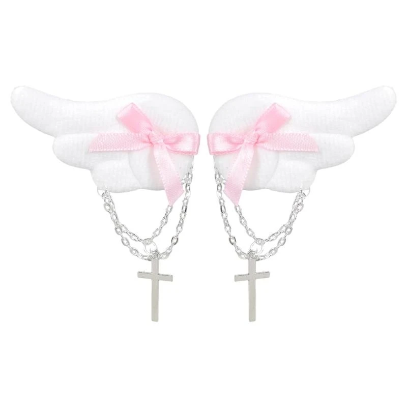 

652F Angel Wing Hair Clip for Girls Y2K Punk Hairpins Bowknot Hairclips Animation Hair Barrettes Subculture Hair Accessories
