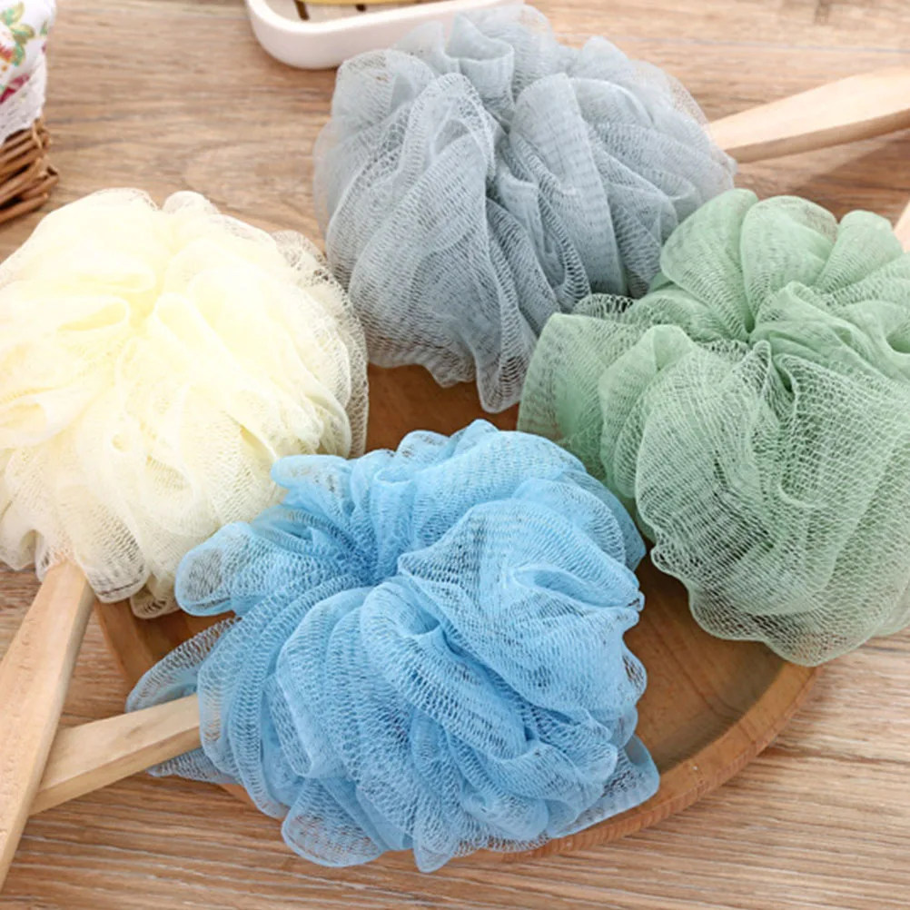 

3pcs Long Handle Bath Ball Scrubber Brush For Shower Soft Puff Exfoliating Dead Skin Removal Light Yellow Bathroom Accessories