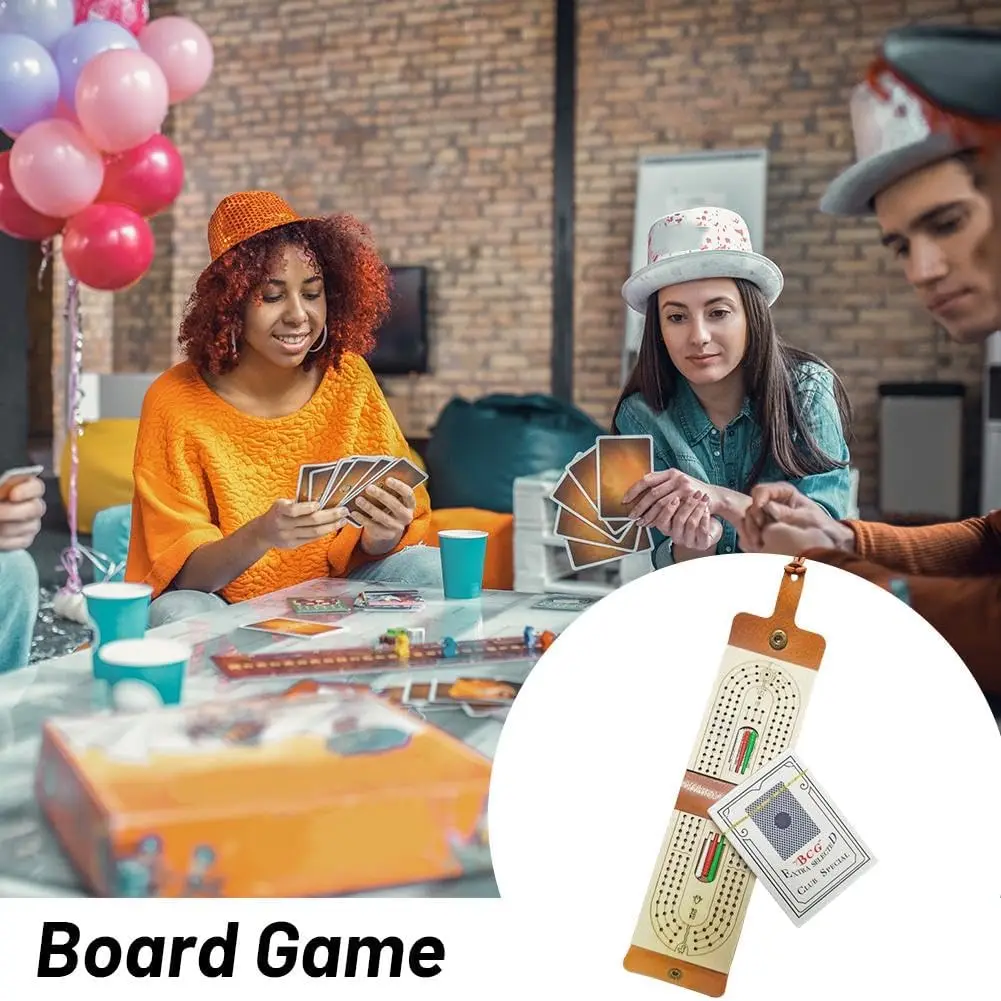 Foldable Travel Cribbage Board Set with Cards & Pegs Portable Leather & Wood Board Game in Carry Bag, Gift for Men, Camping, Pus