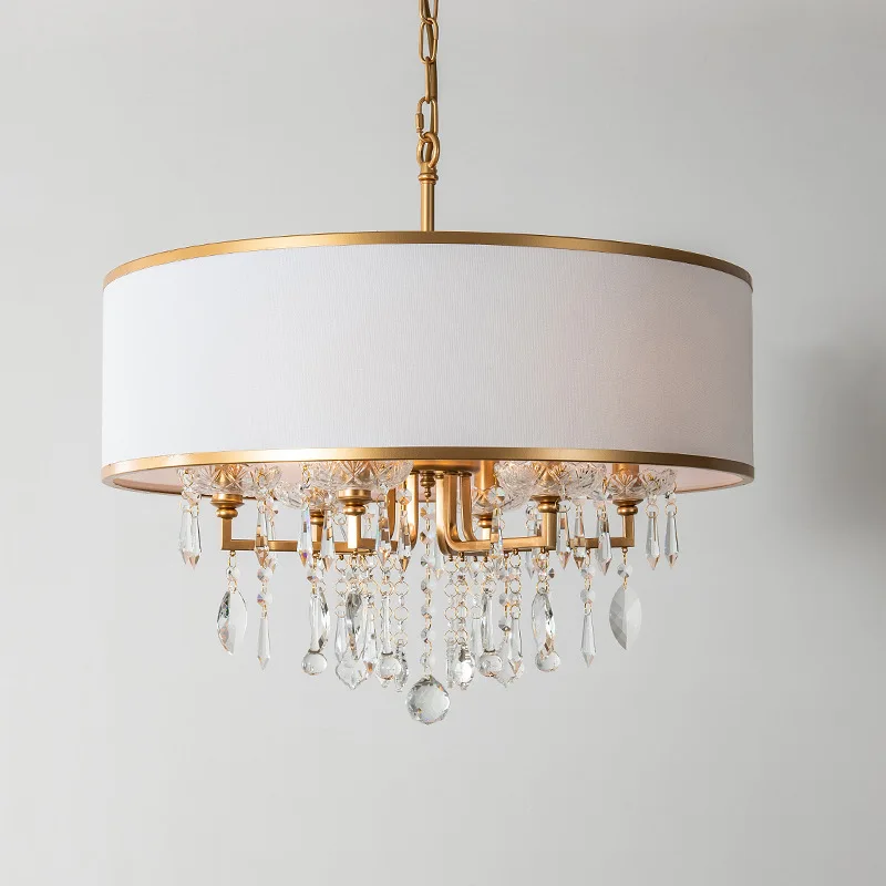 Light Luxury Crystal Pendent Lamp Creative Bedroom Living Room Office Study Round Gold Chandelier Fixture Modern American Style