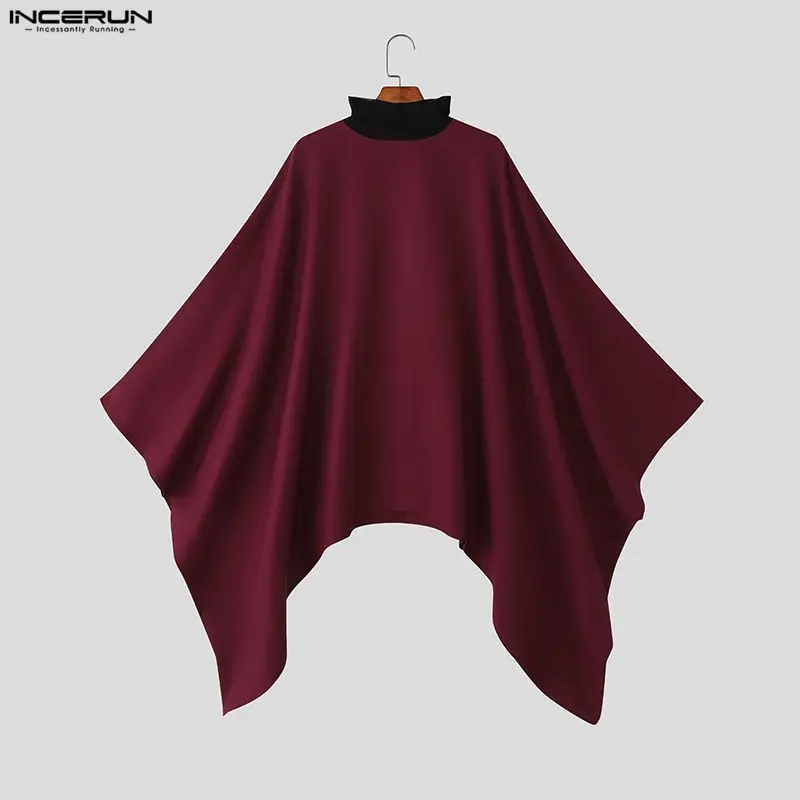 INCERUN Männer Hoodies Mantel Spitze Patchwork Rollkragen Lose Unregelmäßige Sweatshirts Männlichen Cape Streetwear Fashion Männer Ponchos S-5XL