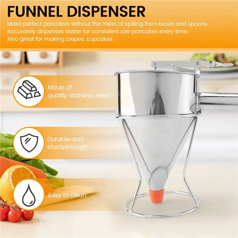 Pancake Batter Dispenser, Multi-Caliber Stainless Steel Funnel Cake Dispenser With Stand Great For Pancakes,Baked-AT36