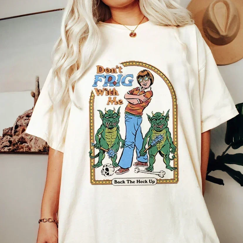 Satan Demon T-shirt Horror Devil Retro T-shirt 2024 Women's Classic Horror Cartoon Top Large Harajuku Casual White T-shirt.