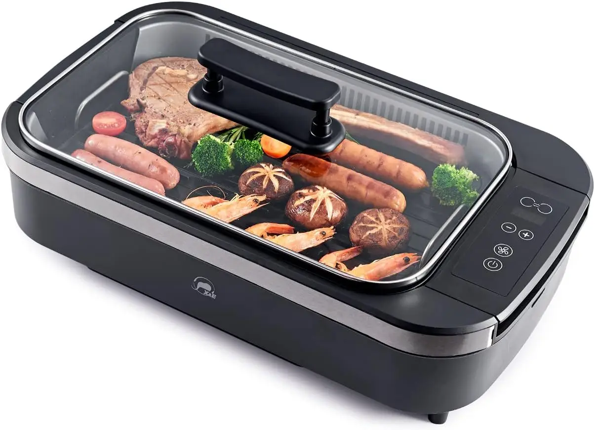 

Smokeless Indoor Grill, 1500W Non-Stick Removable Grill Rack & Pan, Adjustable Temperature up to 450°F, Fast Heat Up