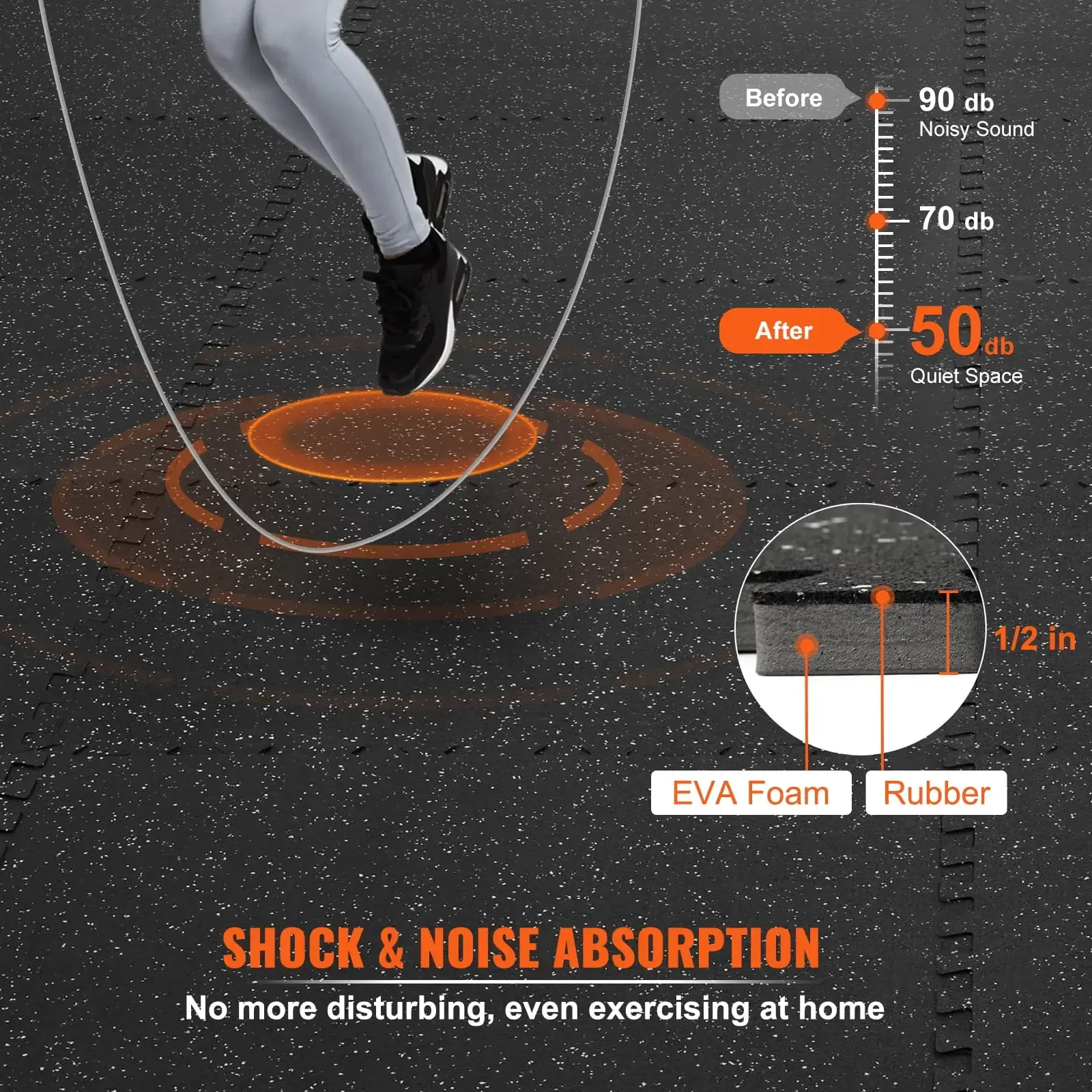 12 sztuk dywaników podłogowych o grubości 1/2 cala, pianka EVA 24" x 24" i gumowa górna blokująca dywaniki podłogowe do ćwiczeń o wymiarach 48 cali kwadratowych