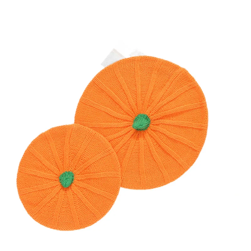 INS Style Autumn and Winter Parent-child Knitted Hat, Halloween Pumpkin Design, Warm Beret, Cartoon Cute Baby Hat