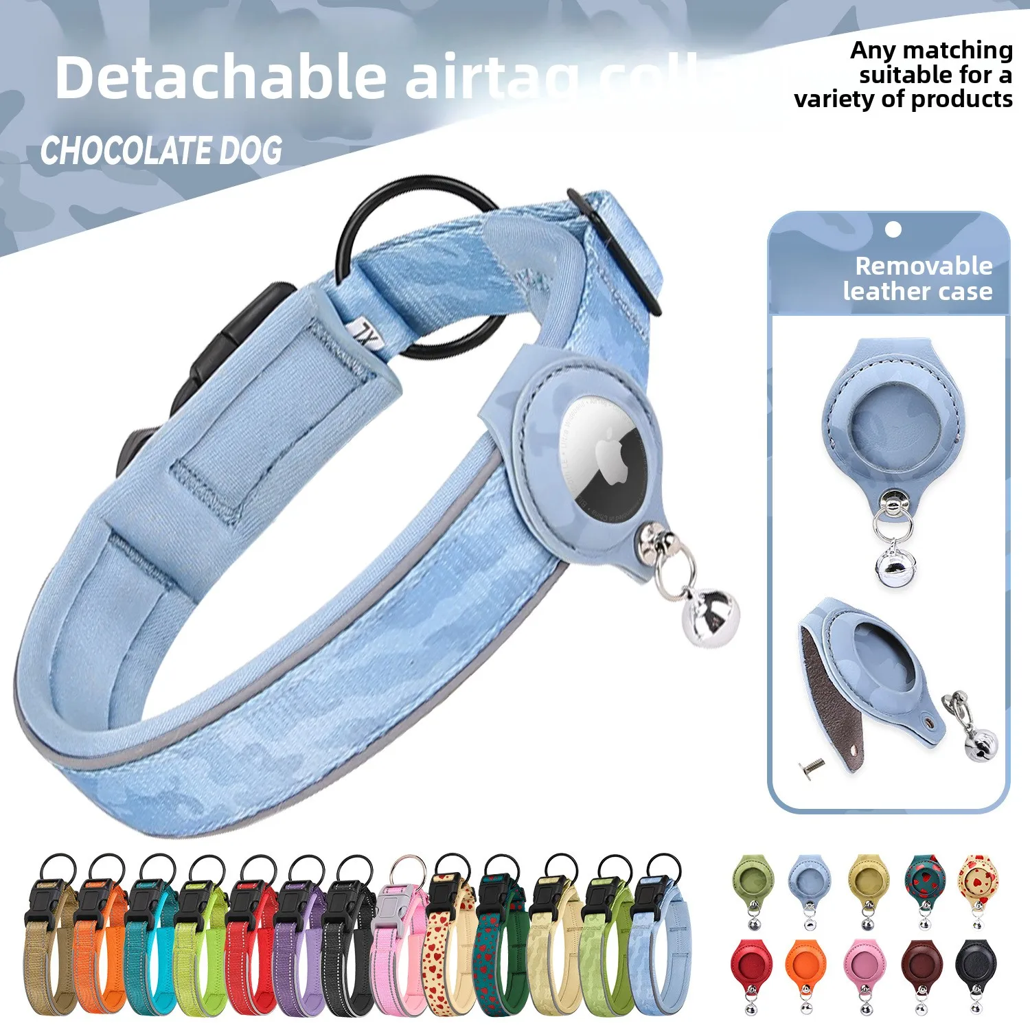 Leather Protective Case For Apple AirTag, Nylon Pet Collar Dog GPS Tracking Training Collar