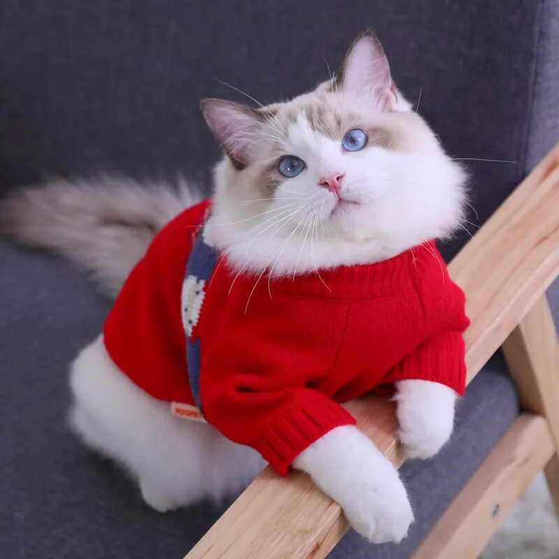 Christmas Sweater for Pet, Cat Clothes, Anti-Hair Loss, Warm Ragdoll, New Year, Autumn and Winter