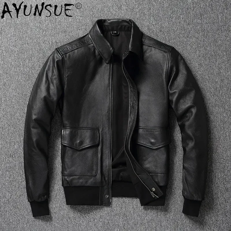 

AYUNSUE Genuine Leather Jacket Men Autumn Real Cow Jackets Motorcycle Coat Flight Suit Jaqueta Masculina SGG998