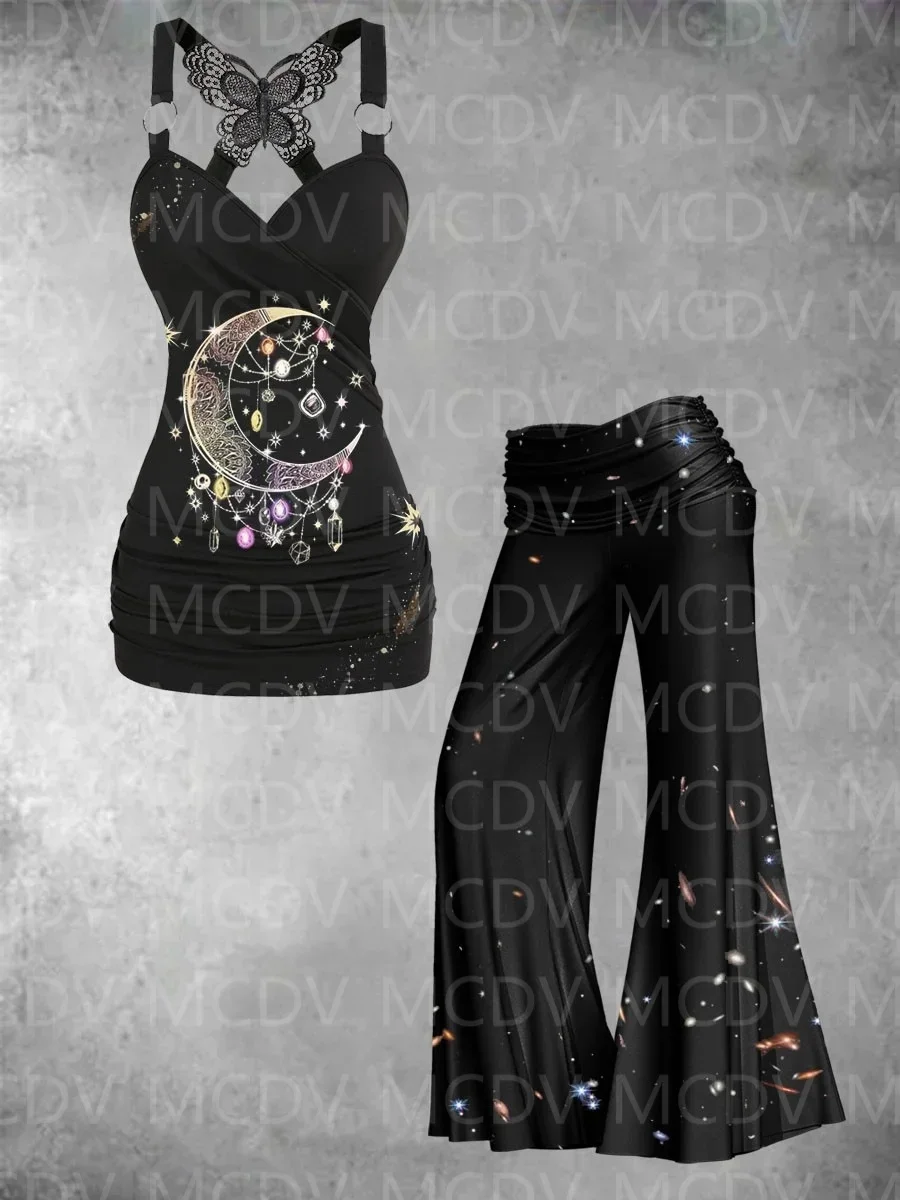 

Women's Art Print Casual Two-piece Set 3D All Over Printed Women Sexy Tank Top+Flare Wide Leg Pants