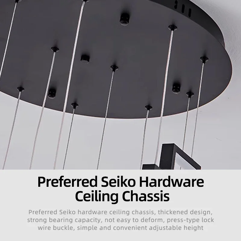 مصباح معلق مستدير من الفولاذ المقاوم للصدأ LED باللون الأسود الشمالي الحديث قابل للتعتيم مع تصميم جمالي لتزيين السقف الداخلي #5