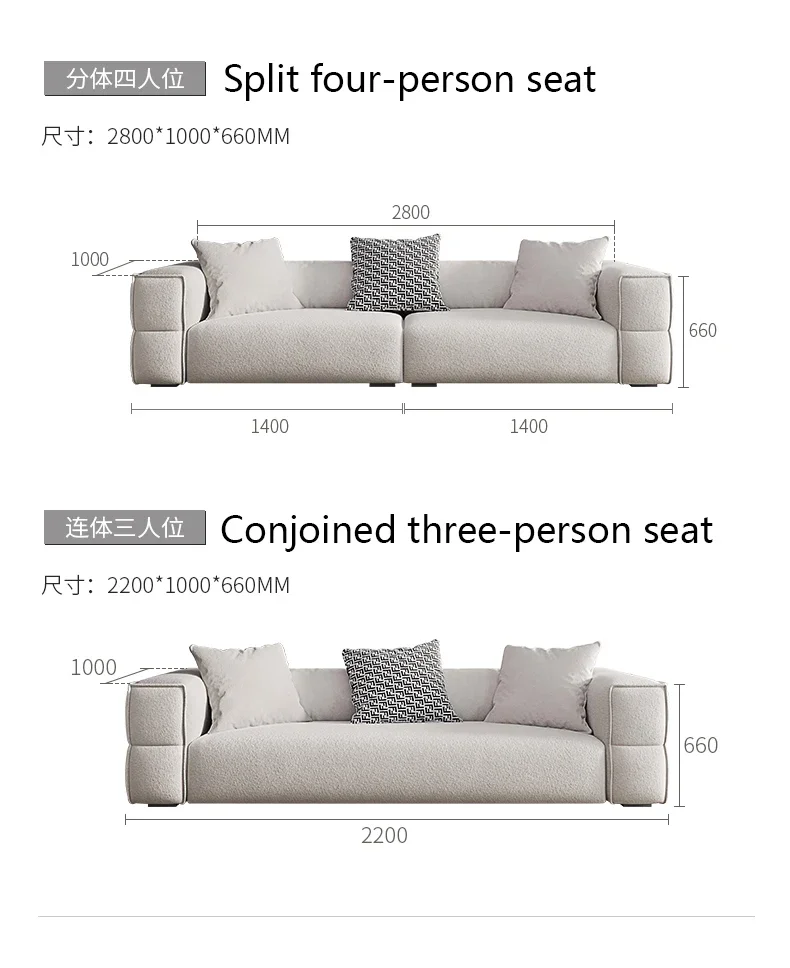 White Simple Sectional Fabric Furniture 3 Seater Sofa Bed Modern Living Room Furniture Cloud Sofa