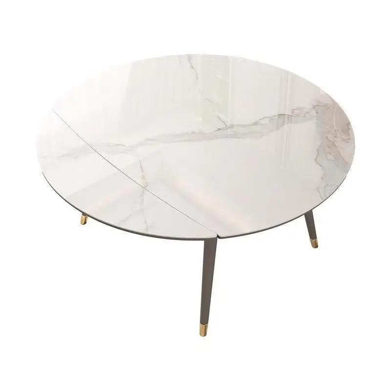 

//Western Style Extendable Dining Table With 6 Chairs, Foldable Round Glossy Extendable Dining Table Set.