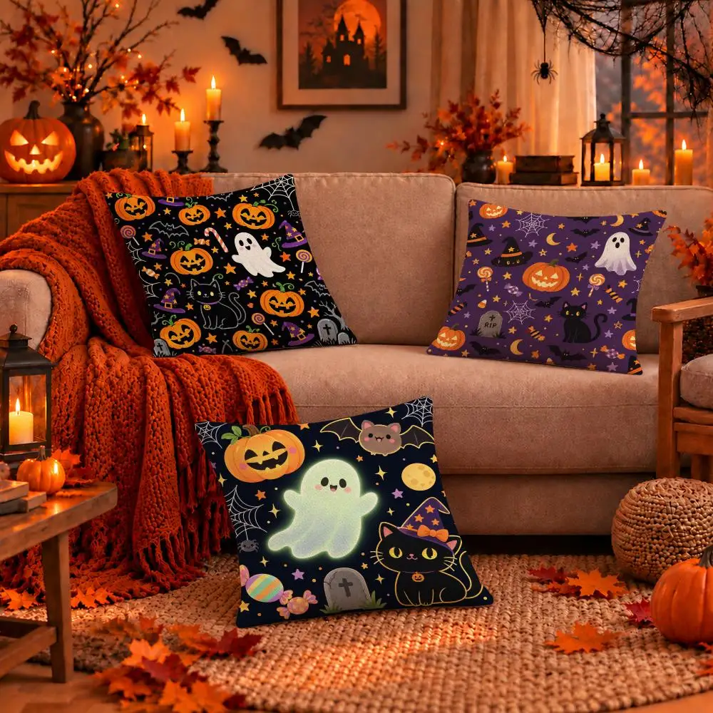 Art Cute Halloween Cushion Cover Dark Gothic Plush Pillow Covers for Sofa Bedroom Home Decor