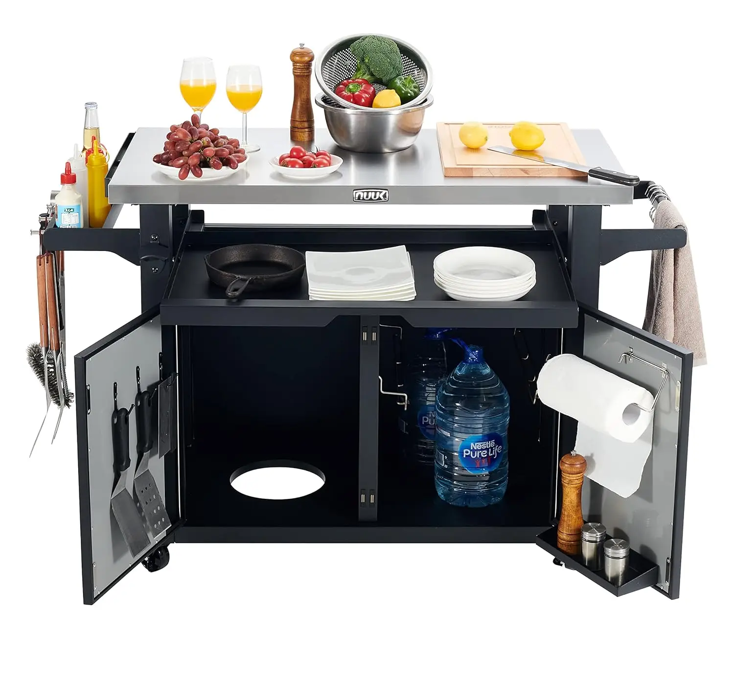 Nuuk Pro 42-Inch Glooiende Buitenkeukeneiland En Bbq Serveerwagen, Met Zware Houten Snijplank En Propaantankhouder