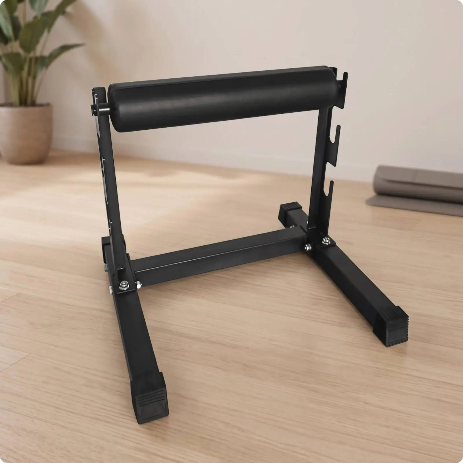Compact Split Squat Rack for Lower Body Strength Training with Comfortable Foam Roller for Home Workout Sessions