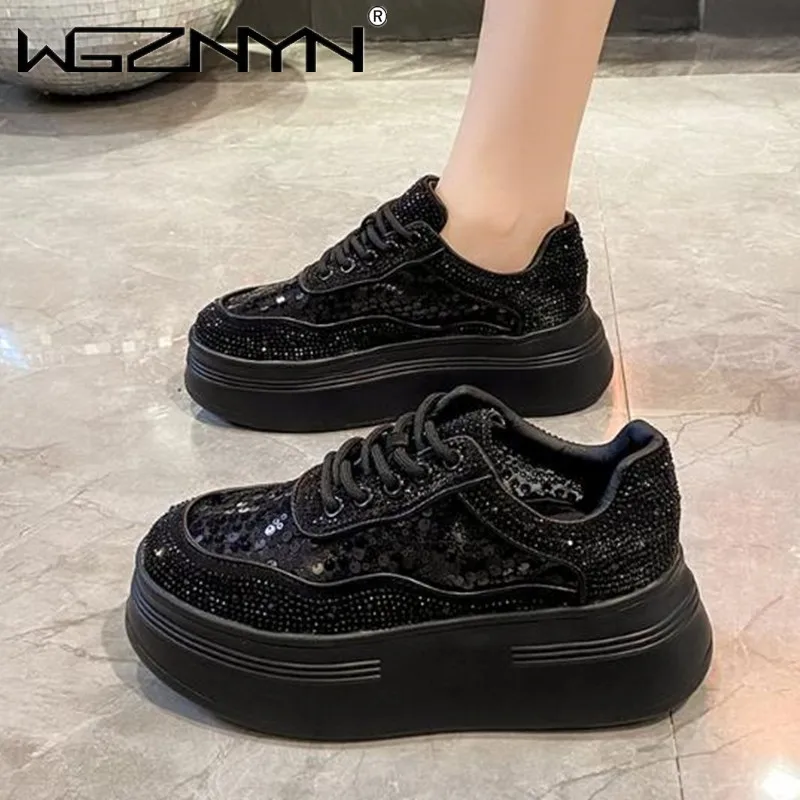 2025 NEW Spring Bright Black Color Chunky Shoes Women Vulcanized Sneakers Platform Shoe Luxury Designer Sneaker Zapatillas Mujer