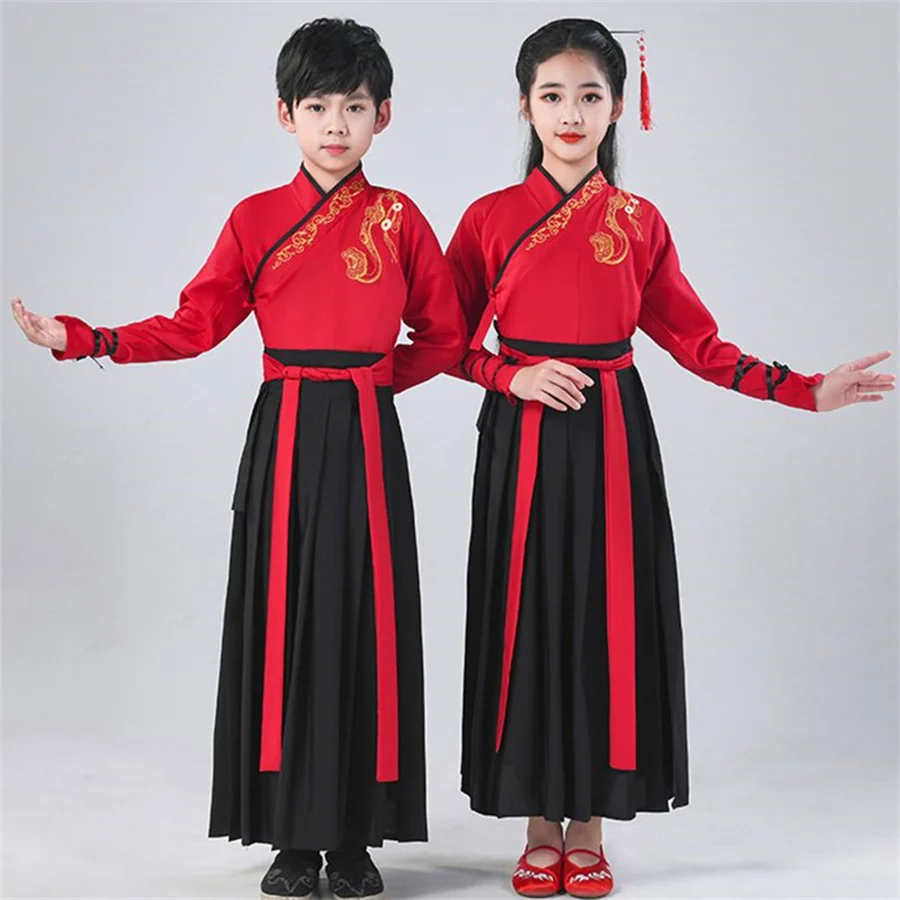 Children's Ancient Clothing Hanfu Traditional Chinese School Clothing Bookboy Clothing Boy and Girl Chinese Style Performan