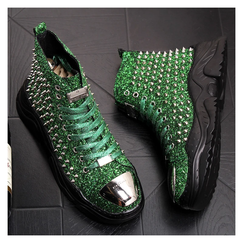 Men Luxury Fashion Prom Nightclub Dress Soft Leather Rivets Shoes Platform Motorcycle Punk Ankle Boots Zapatos De Hombre Autumn