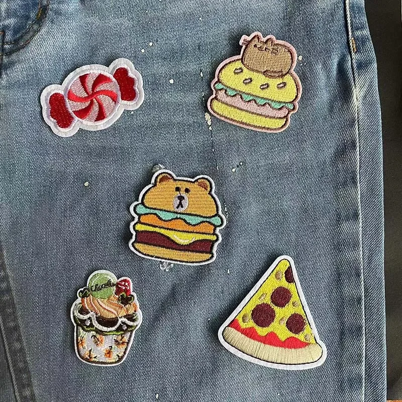 5PCS/Hamburgers,Candy,Ice Cream Fabric Applique Thermal Stripes,Clothes Stickers Embroidery Iron On Patches For Clothing,Shirt