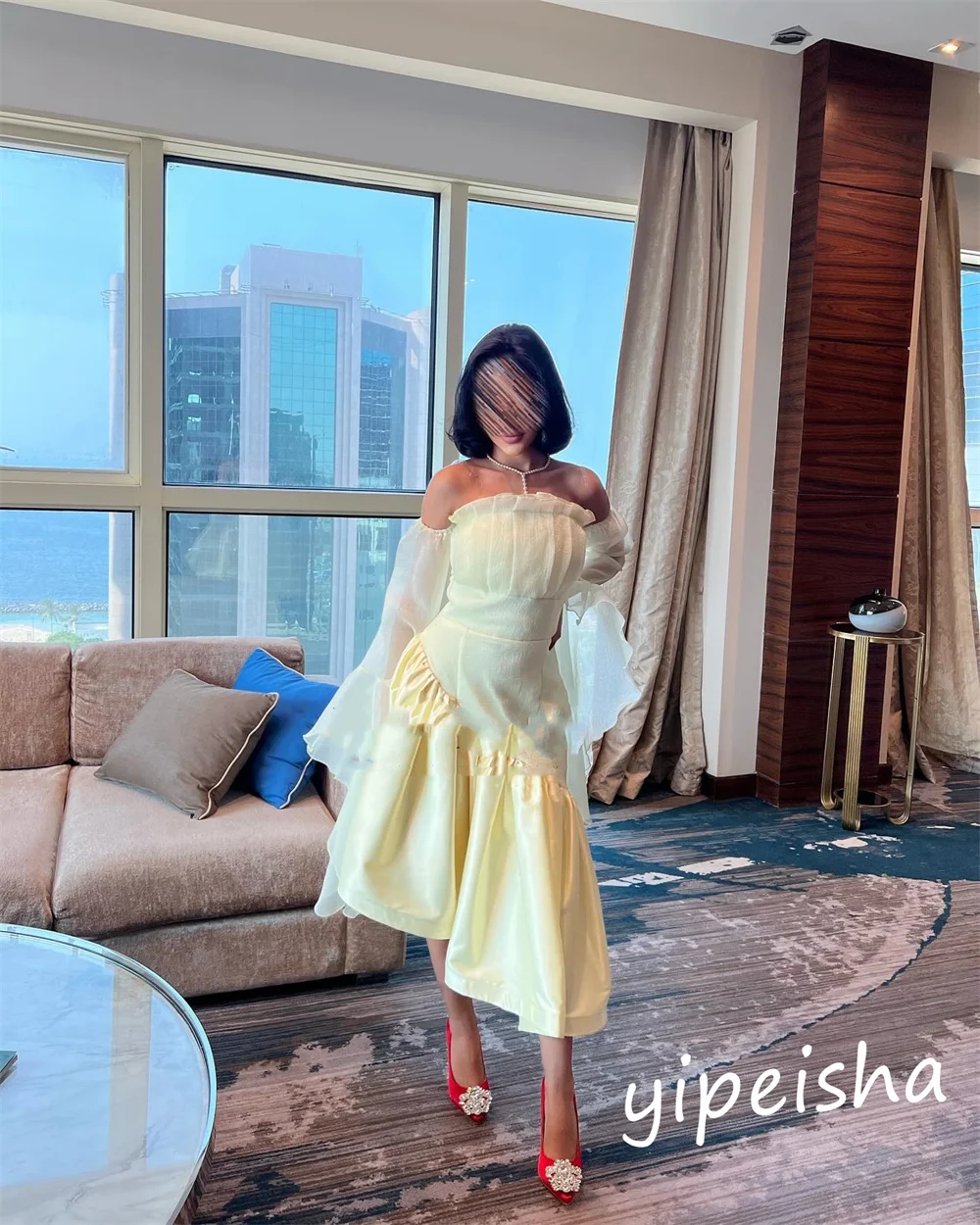 Ball Dress Saudi Arabia Prom Satin Draped Wedding Party A-line Off-the-shoulder Bespoke Occasion Gown Knee Length Dresses