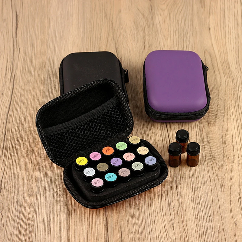 Essential Oil Bottle Organizer 15 Slot Portable Hanging Storage Bag Fit 1-3ML Roller Perfume Bottles Travel Storage Supply