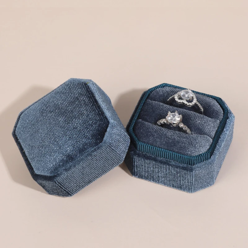 

Top Grade Velvet Octagonal Couple Rings Gift Box Vintage Solid Earrings Double Rings Peckage Cases Jewelry Display Holder