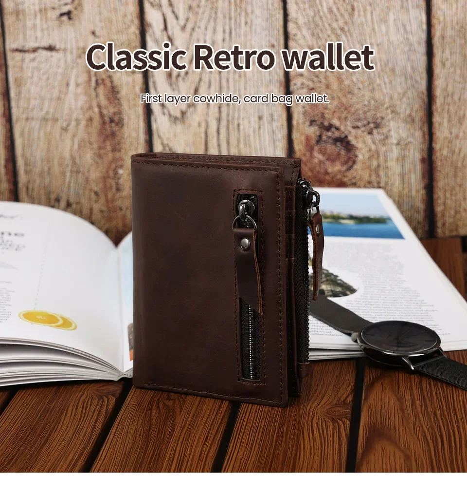 new pattern Genuine leather men's wallet short coin purse retro multi slot leather wallet with top layer cowhide wallet Store