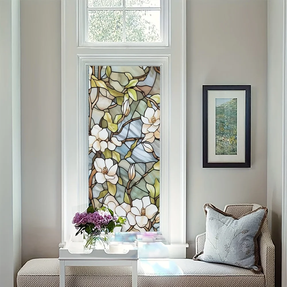 Flower Window Sticker Window Privacy Film Stained Glass Film No Adhesive Electrostatic Sticker Waterproof Home Decoration