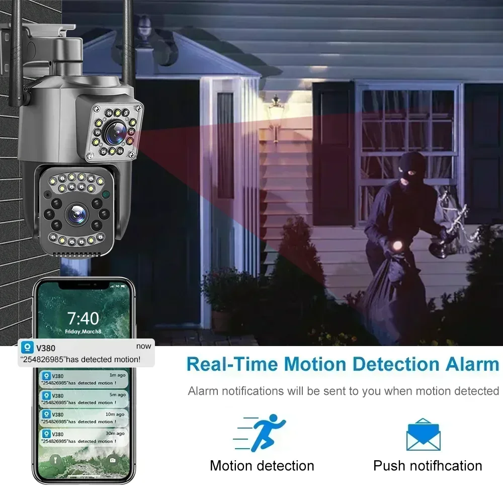 Cámara de vigilancia en exterior 4K, protección de seguridad de doble lente, cámara IP WIFI con Audio bidireccional, seguimiento automático, visión