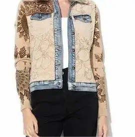 Foreign trade original single Spanish new fashion embroidery patchwork sleeve denim coat