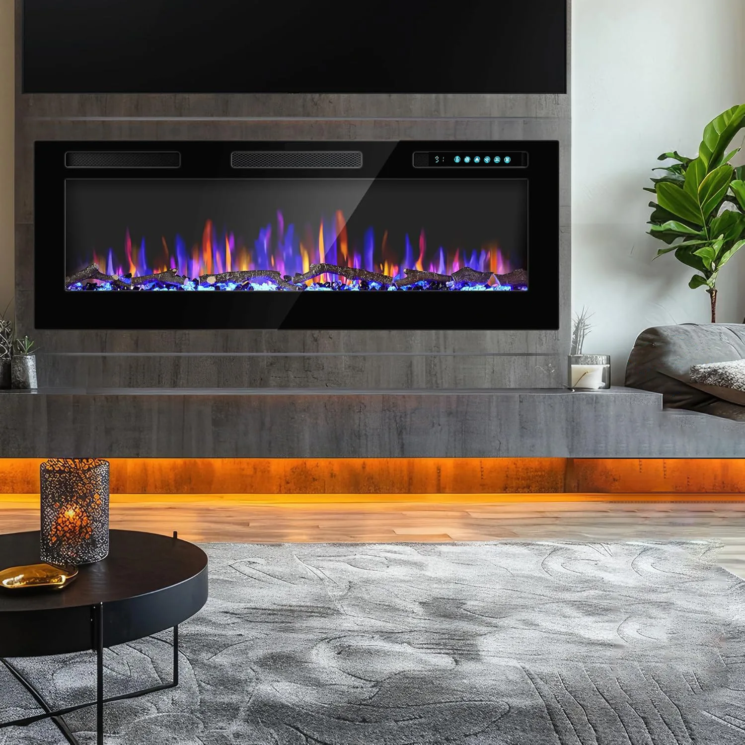 Home Heating Wall-Mounted Electronic Fireplace Decorative Realistic Flame 36/42/50/60/68/72 Inch Intelligent Background
