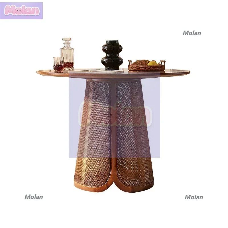 

Vintage ash wood round table antique household solid wood rattan round table B & B restaurant cafe solid wood table