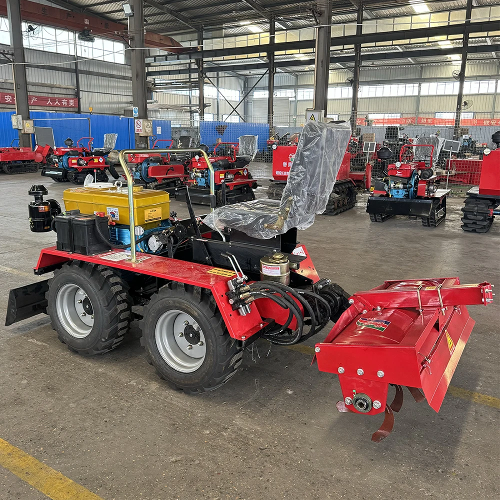 

4WD Mini Garden Tractor Rotary Tiller Ride-on Rotavator Cultivator Machinery Wheel Agriculture Equipment Engine Motor Core