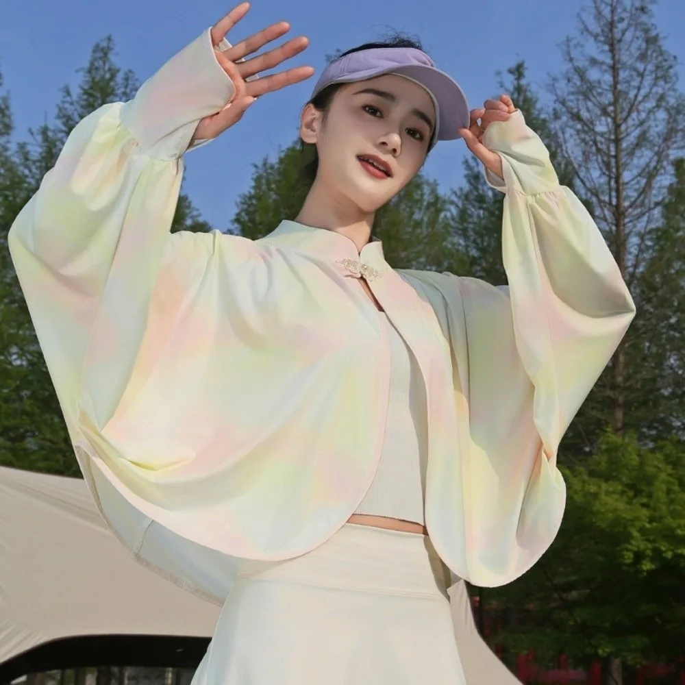

Ice Silk Sunscreen Shawl Solid Color Long Sleeve Sun Protection Clothing Loose Fit Thin Tie-dye UV Protection Cape Summer