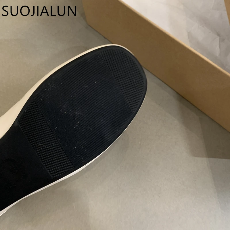 SUOJIALUN Autumn Women Flat Shoes Fashion Round Toe Shallow Slip On Mary Jane Shoes Flat Heel Ladies Elegant Outdoor Ballerinas