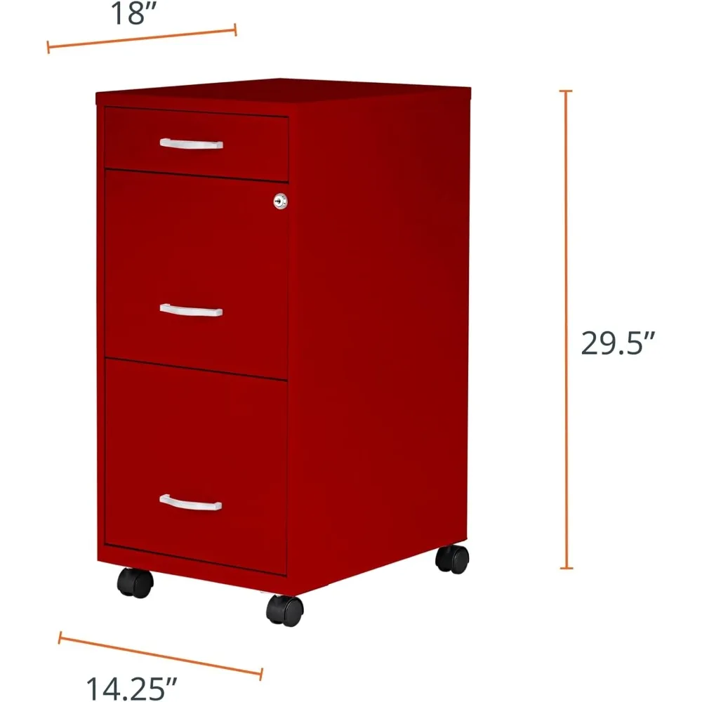 LYS SOHO Box/File/File Mobile Red File Cabinet, 3 Drawer