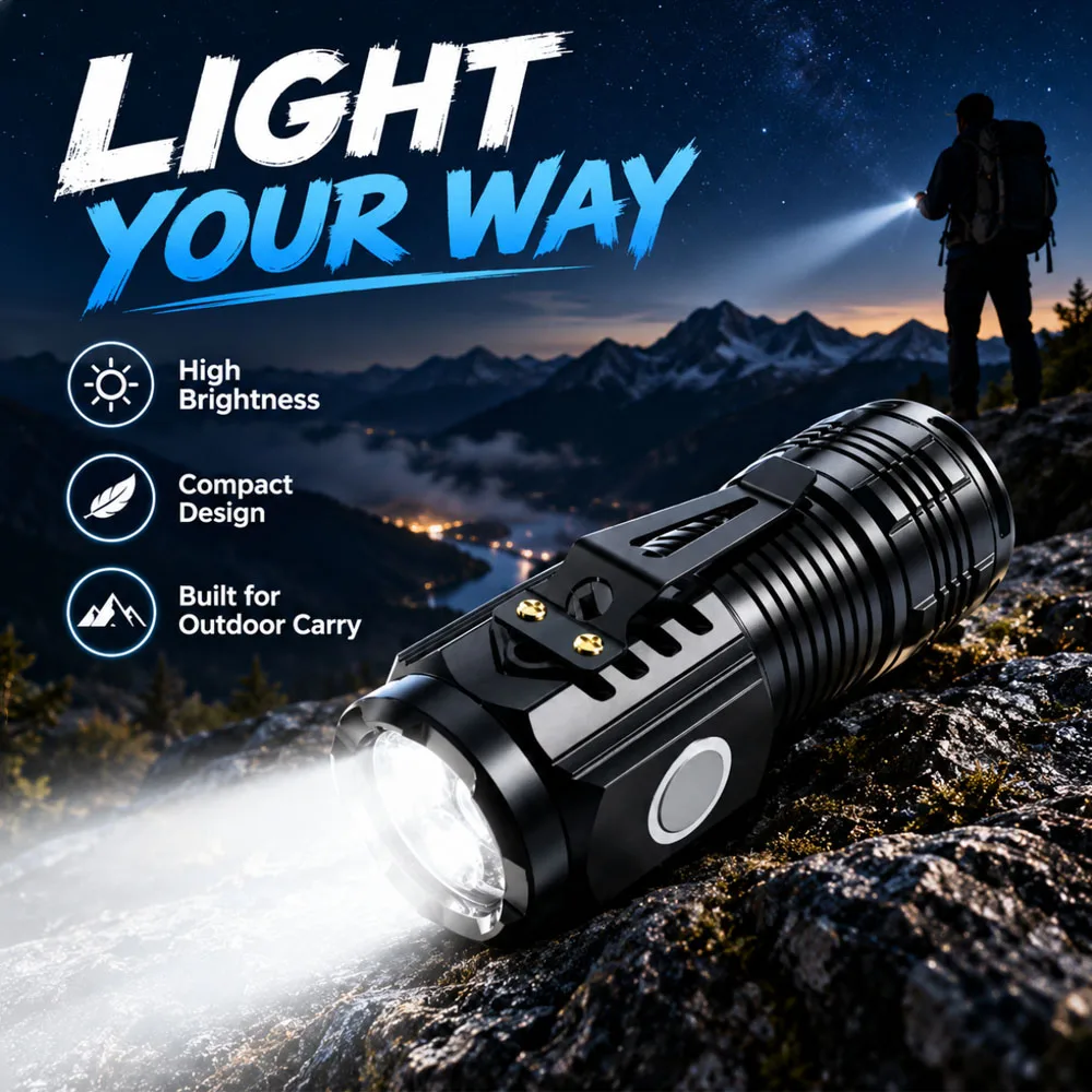 Mini Three-Eye Plastic LED Flashlight High Brightness Pocket Torch with Portable Clip Small Handheld Lamp for Night Emergency