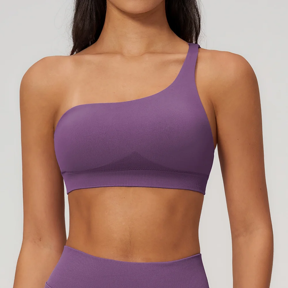 Shockproof Yoga Bra One Shoulder Irregular Shoulder Strap Female Fitness Push Up Sports Underwear Hollow-out Slim Ventilate Bra image 4