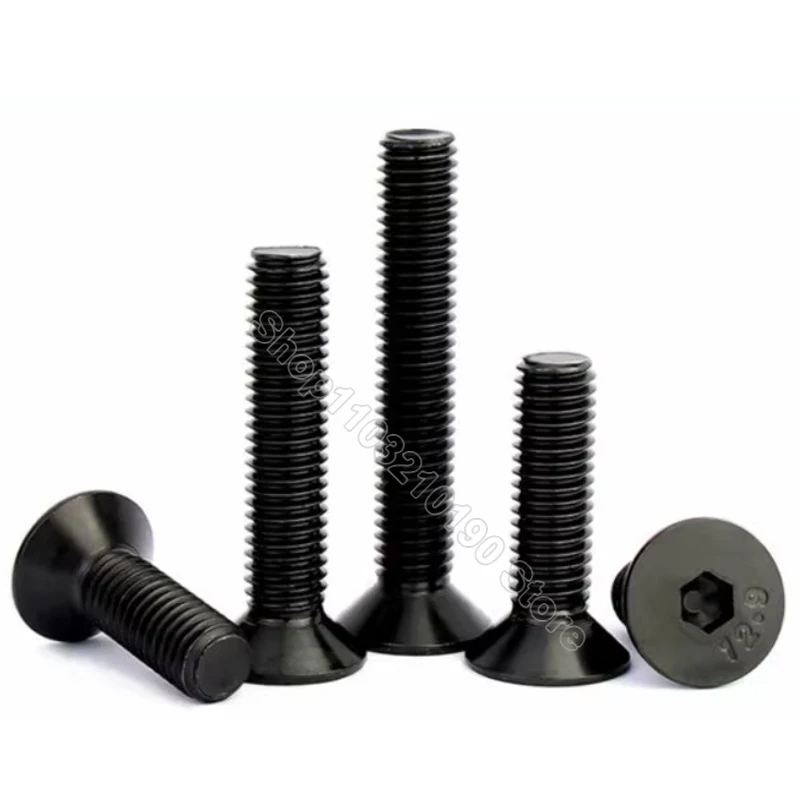 Tornillo hexagonal de cabeza plana avellanada, 1-100 piezas, color negro, grado 12,9, M1.6, M2, M2.5, M3, M4, M5, M8, M10, M12, DIN7991