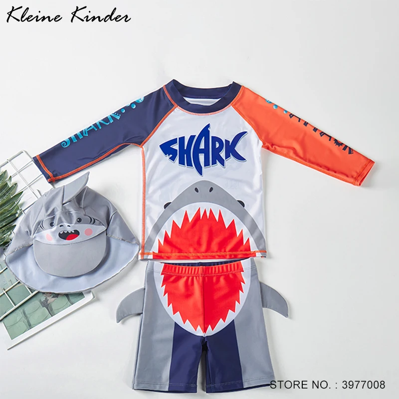 

UPF50 Children's Swimsuit Long Sleeve Swimsuit Boy Shark Print Rash Guard Kids UV Protection Beach Surf Swimming Bathing Suit