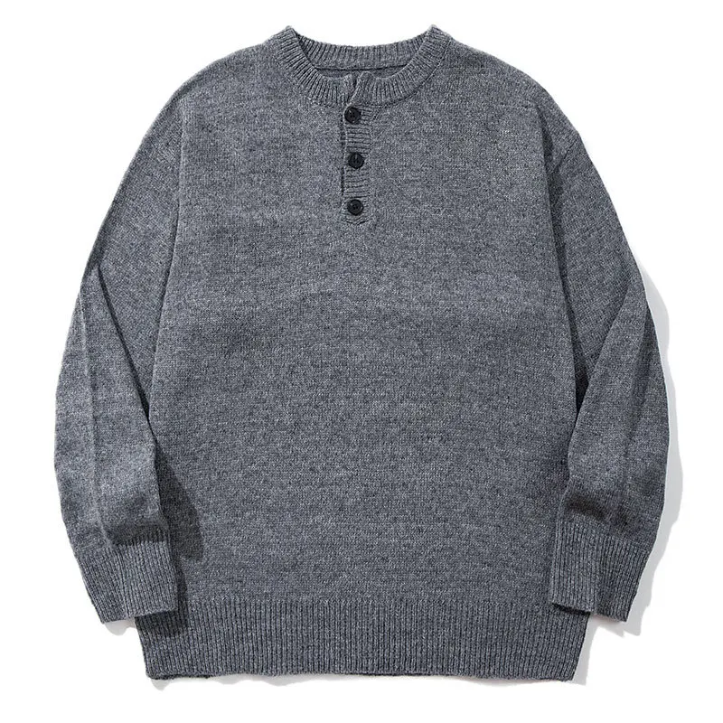 

Gray American Henry Neck Sweater Men's Lazy and High-end Autumn and Winter New All-match Top Round Neck Pullover Knitted Sweater