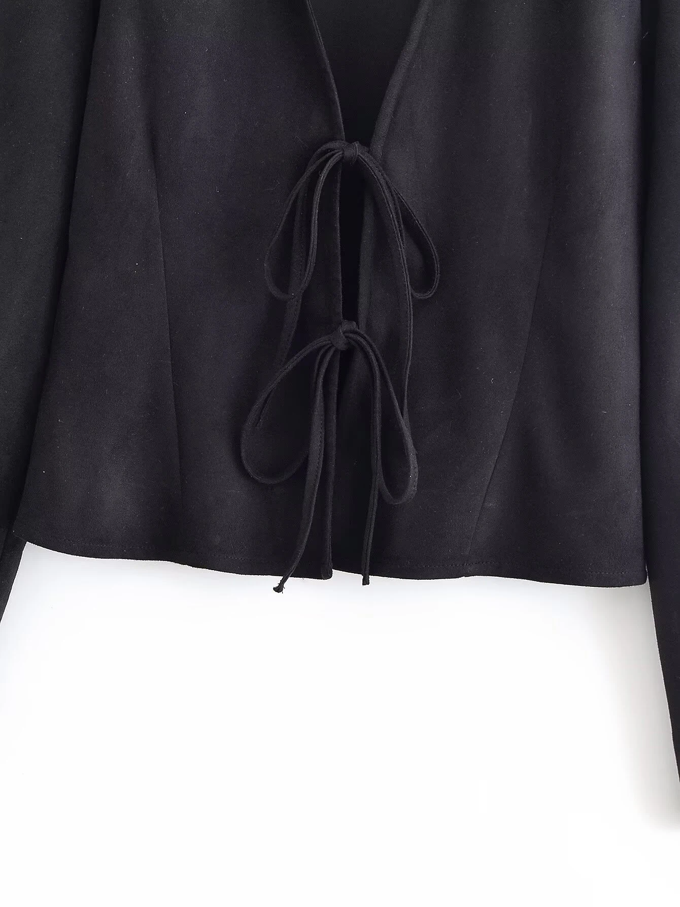 DEEABAE Zimowa odzież damska nowy styl piękna i stylowa dopasowana bluzka z dekoltem w serek, długi rękaw, efekt zamszu, sznurowana koszula