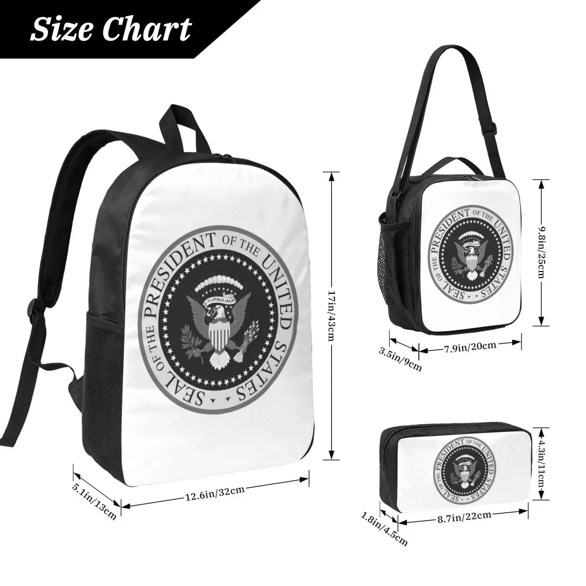 Seal Of The President Of The United States Backpack BookBag School Bag Laptop Shoulder Bags 3ps Insulated Lunch Bag Pencil Case