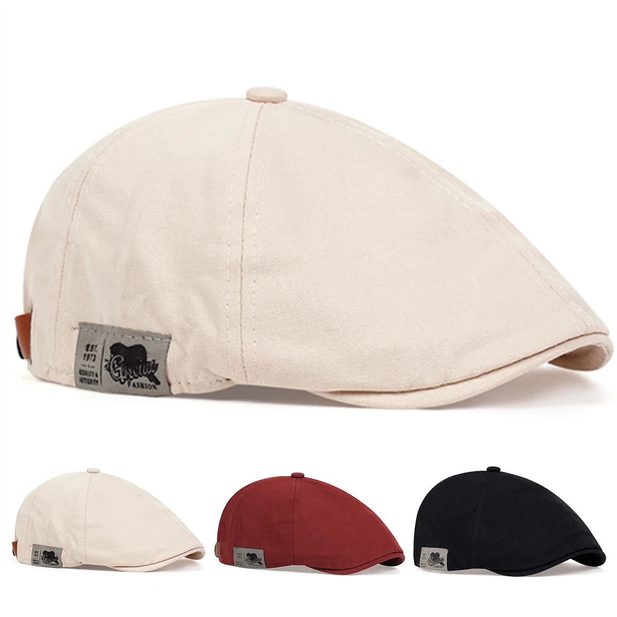 Herren Newsboy Caps mit seitlichem Schriftzug, britische Malerhüte, verstellbare Flat Caps für Frühling und Herbst, Hip-Hop-Baskenmützen, Schirmmützen