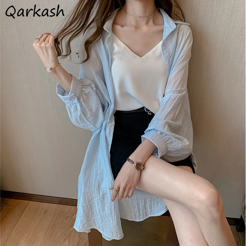 Sun-proof Shirts for Women Long Sleeve Pure Thin Summer Elegant Females All-match New Arrival Prevalent Korean Harajuku College