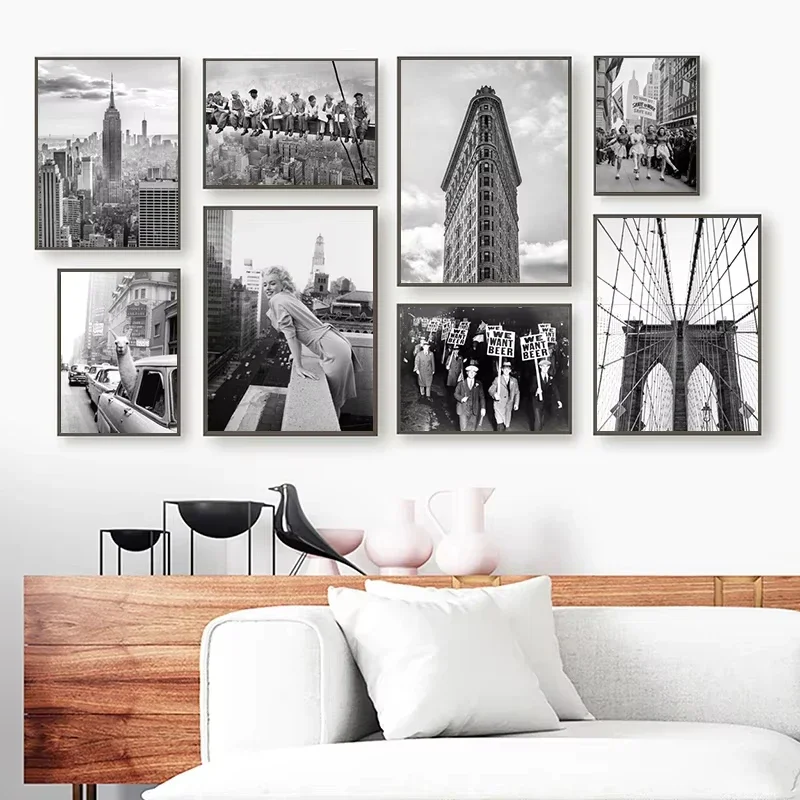 Lunch On a Skyscraper New York City Vintage Poster Prints Black White Lunch A Top Photo Canvas Painting Home Wall Art Decor