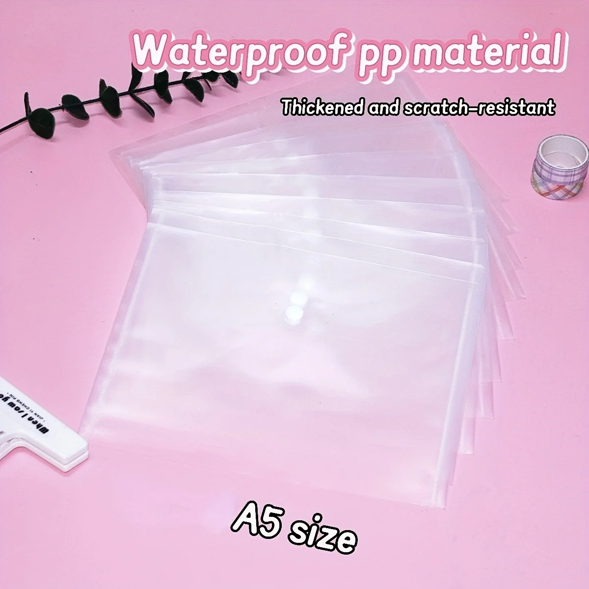

40 Thickened A5 Snap Button File Bags, Transparent PP Storage Bags, Small Size for Office Receipts And Documents, Button Bags